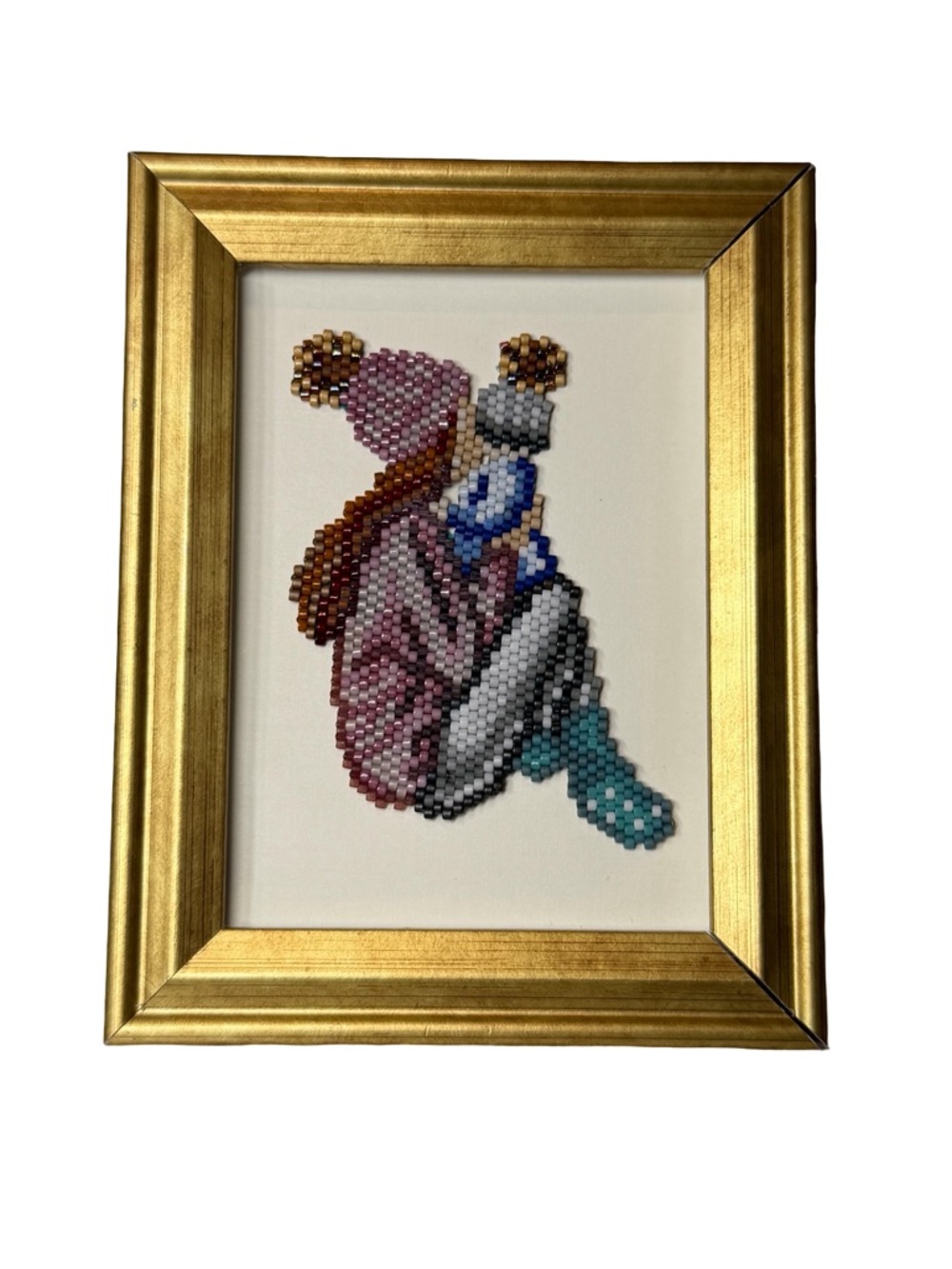 Handmade Beaded Mother & Child Framed Art Gold Frame Tiny Mini Gift - Picture 4 of 9